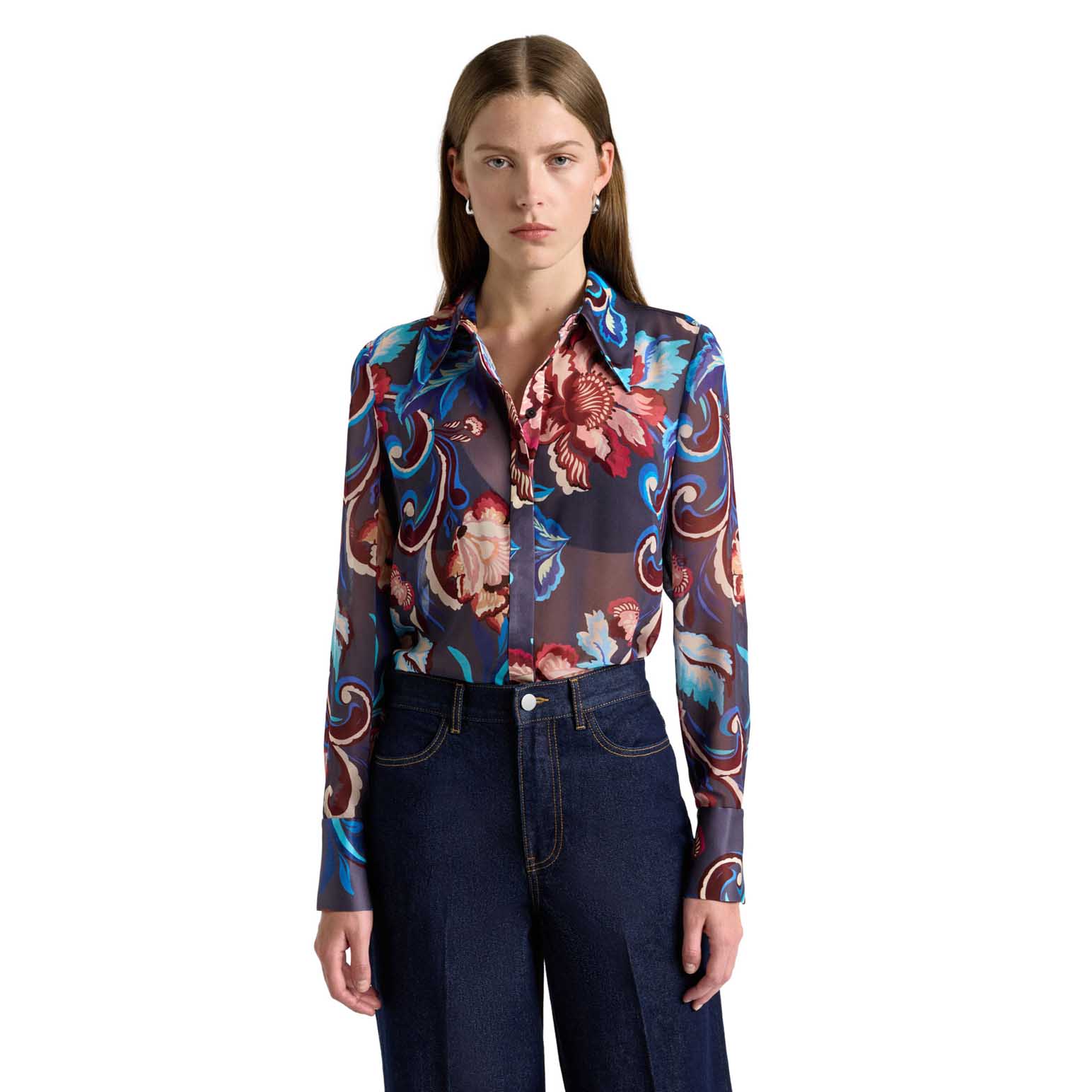 Cue Grey Wildflower Melody Georgette Shirt